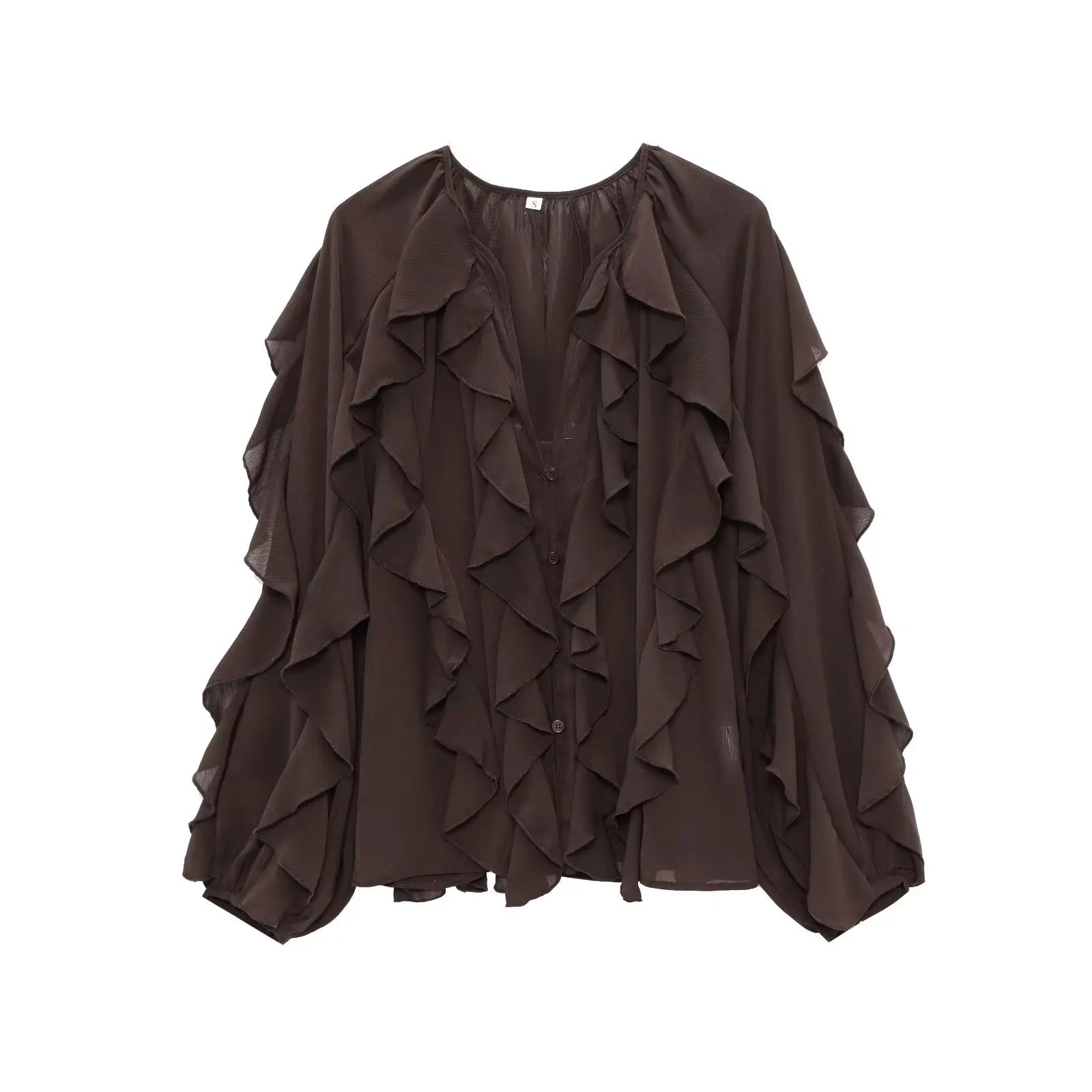 Tangada  Wine Red Ruffles Shirt Long Sleeve