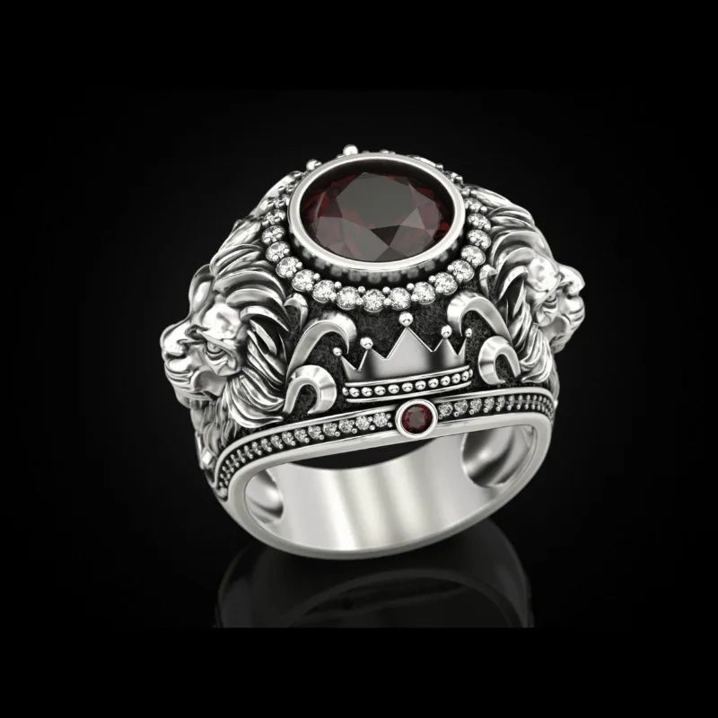 Gold / Silver Color Round Crown Lion Stone Rings