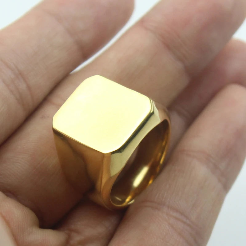 Men's Gold Color Signet  Stainless Steel Band Ring