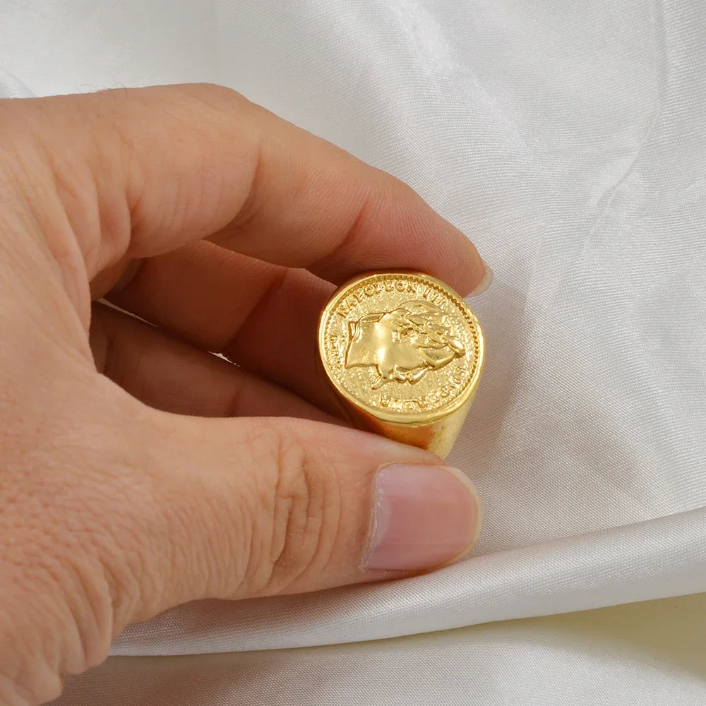 Anniyo Napoleon III Emperor Coin Ring Gold Plated