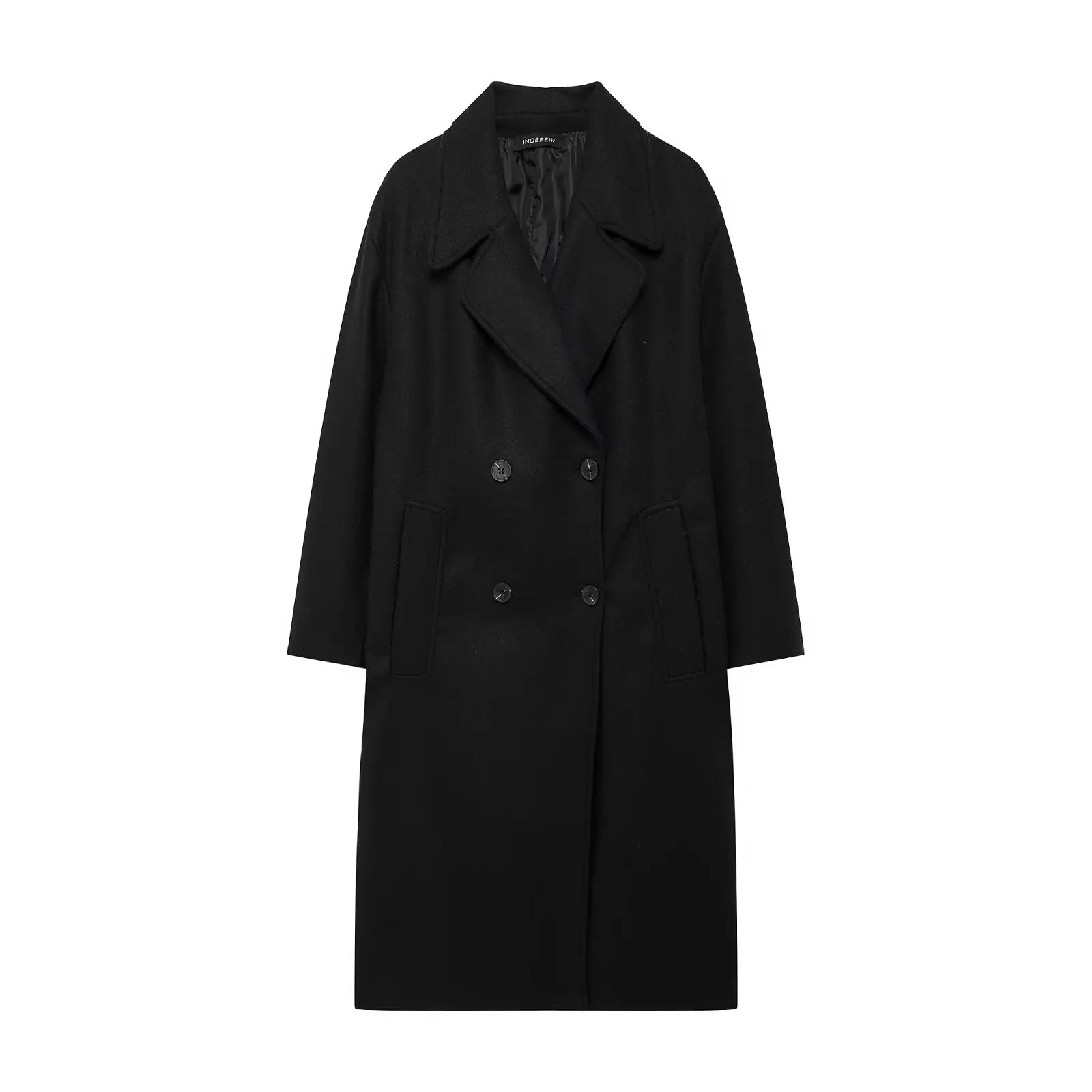TRAFZA Solid Lapel Double Breasted Coat