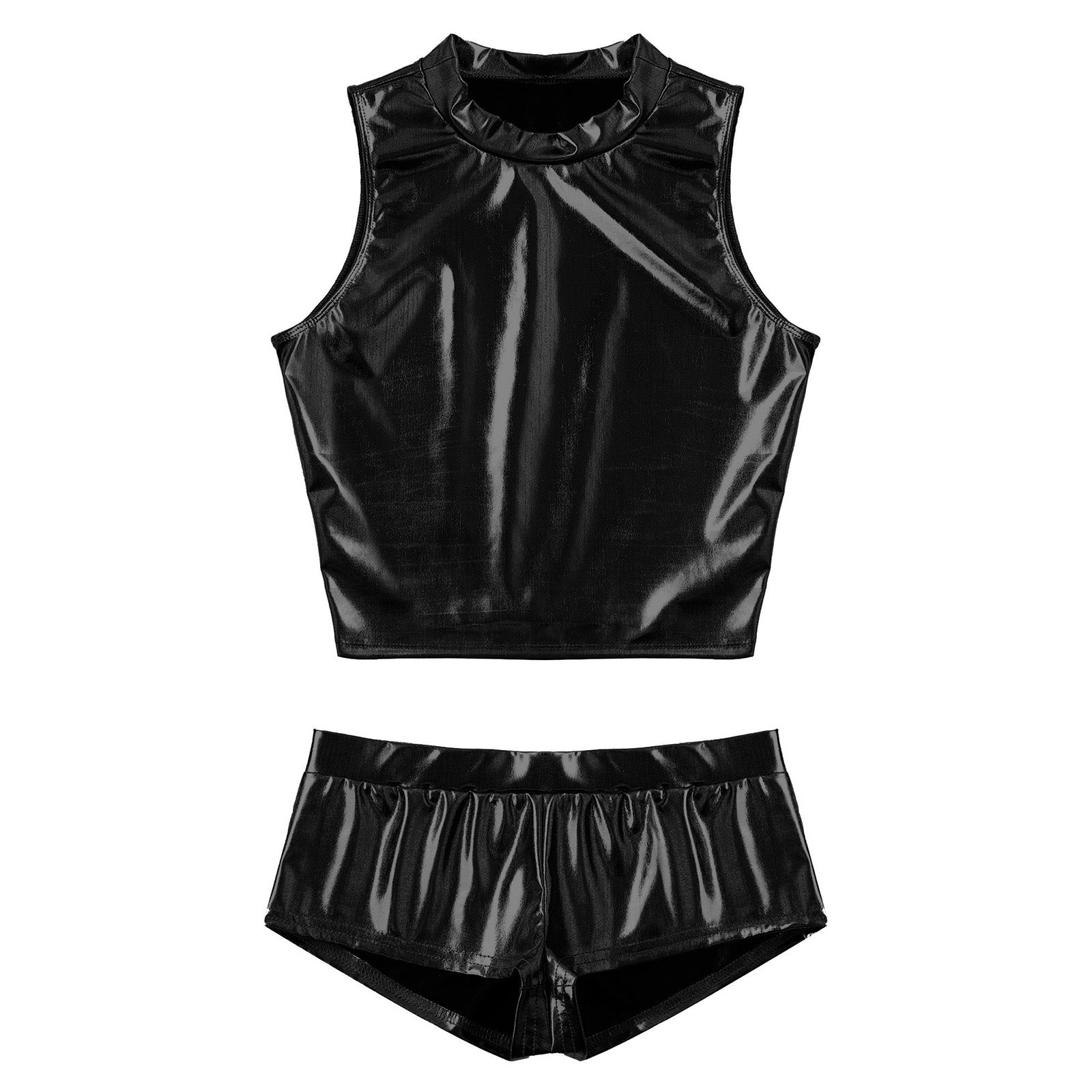 Metallic Mock Neck Crop Top & Hot Shorts