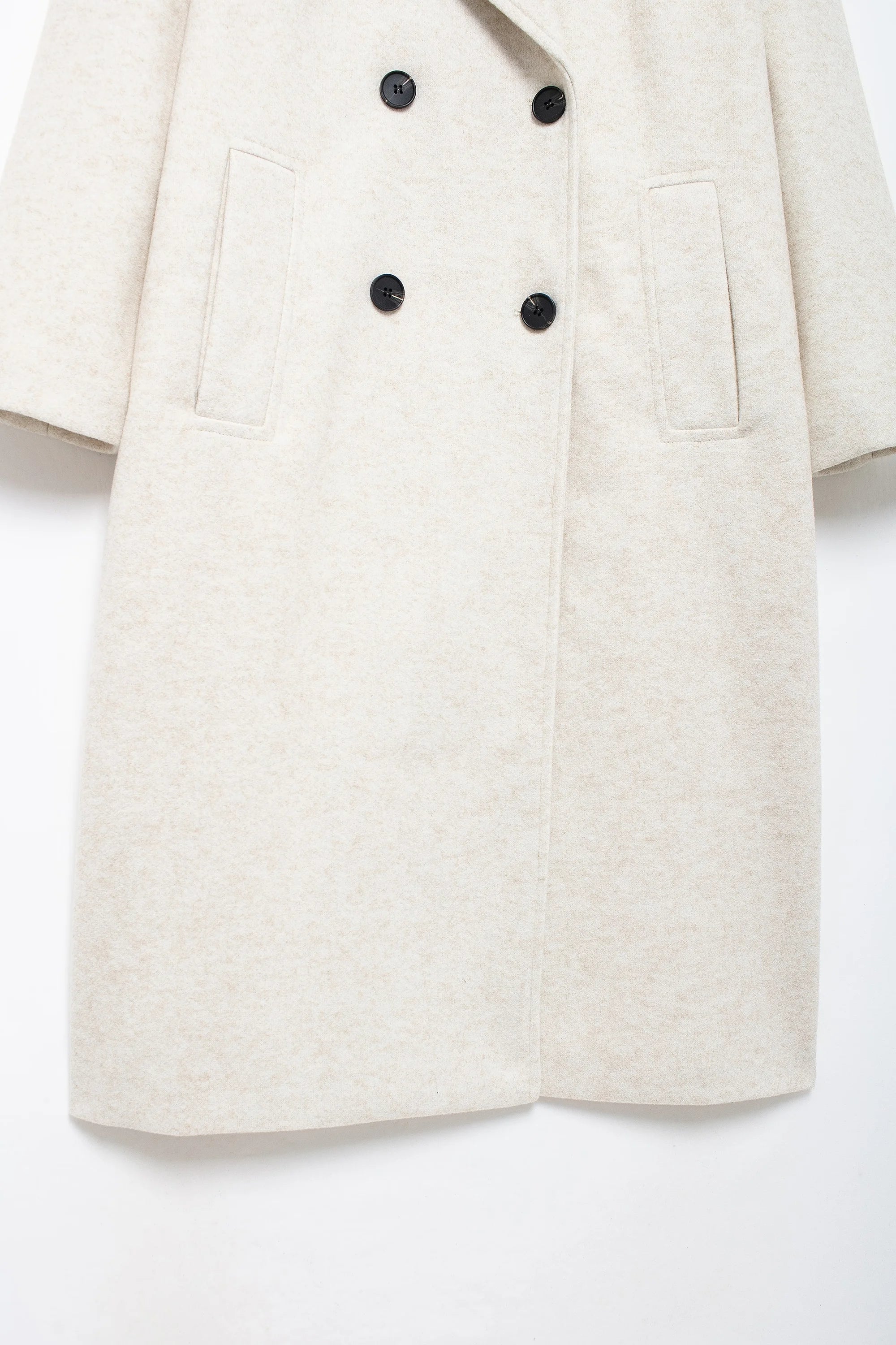 TRAFZA Solid Lapel Double Breasted Coat
