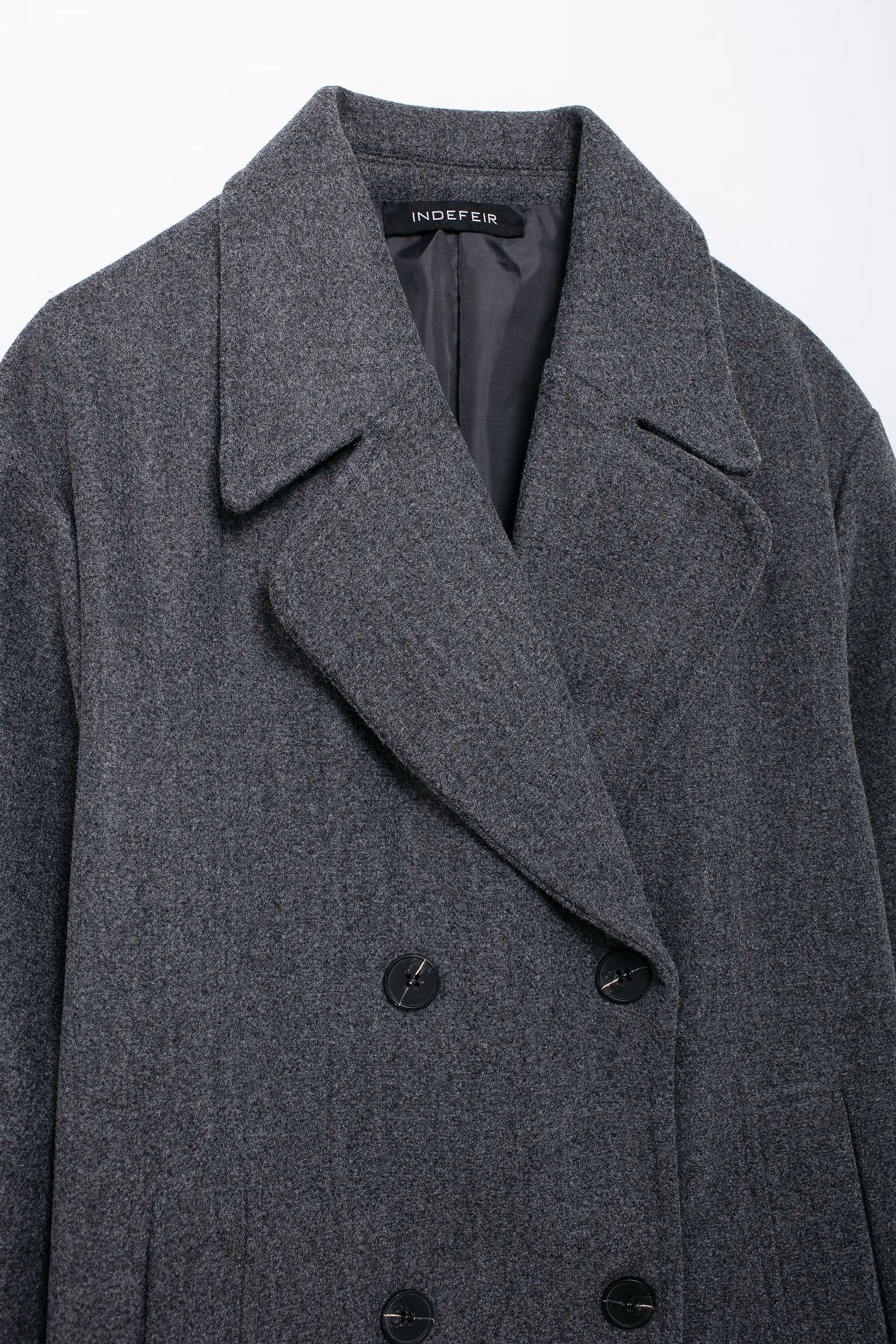 TRAFZA Solid Lapel Double Breasted Coat
