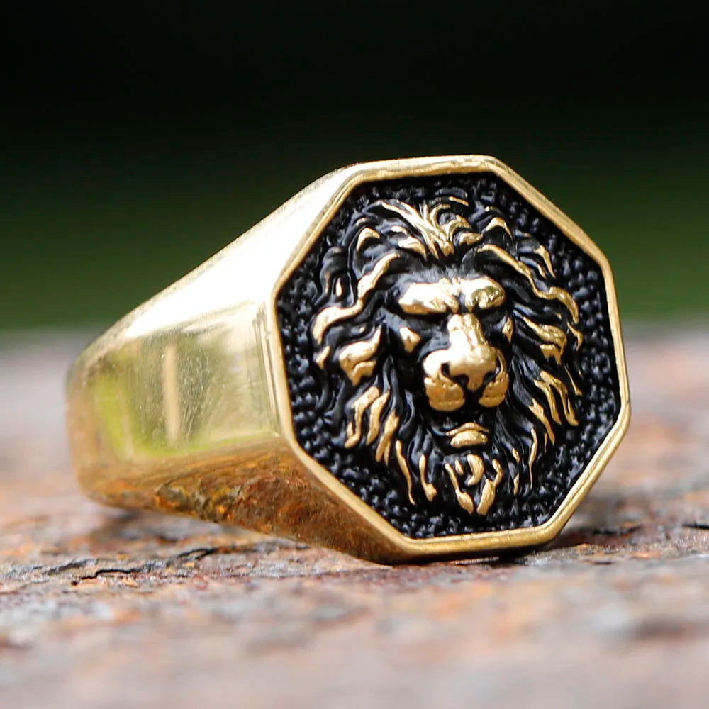 Stainless Steel 3D Lion Head Rings