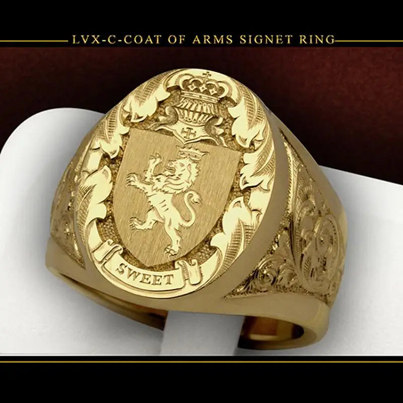 Luxury Gold Plated Coat of Arms Sweet Signet Engraved Ring