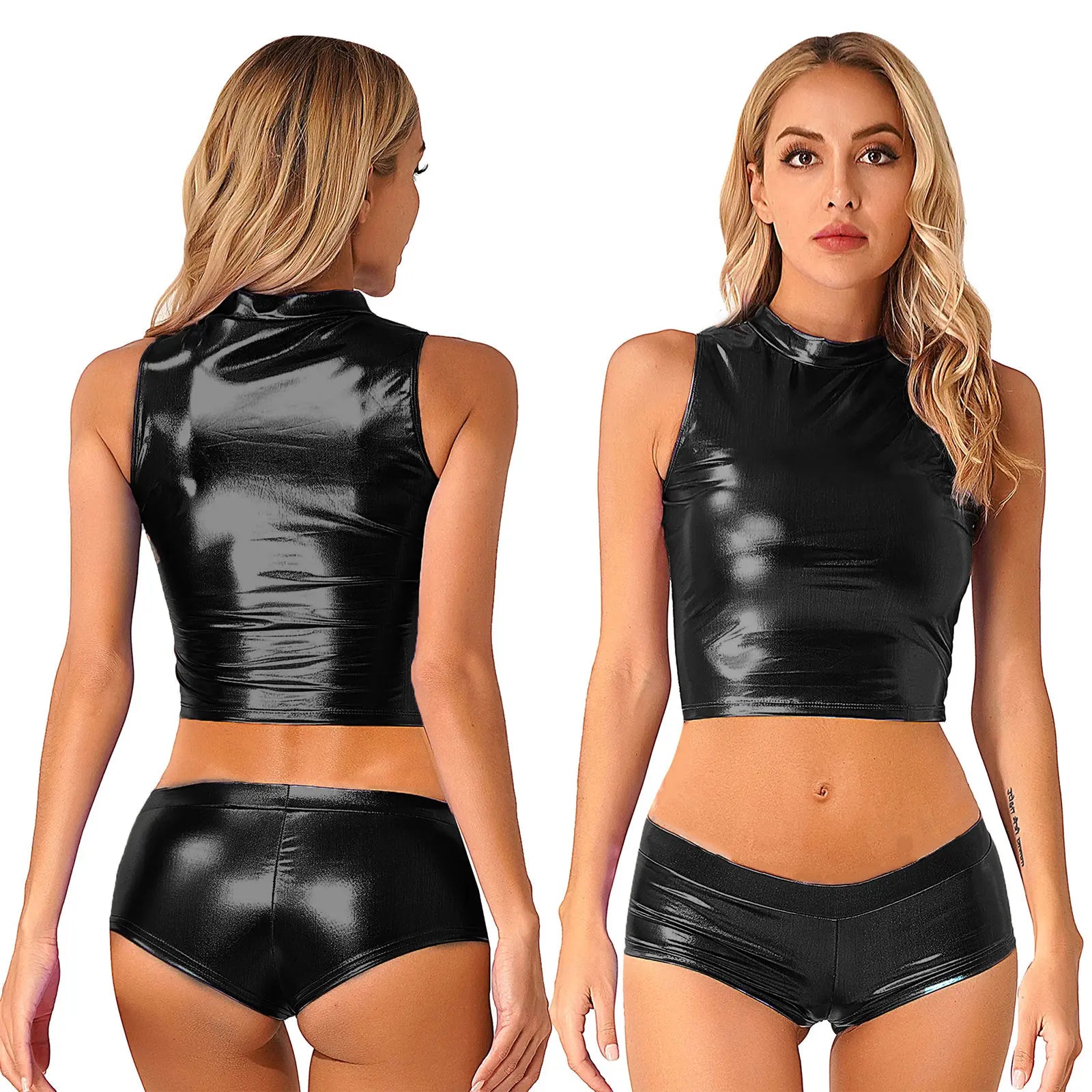Metallic Mock Neck Crop Top & Hot Shorts