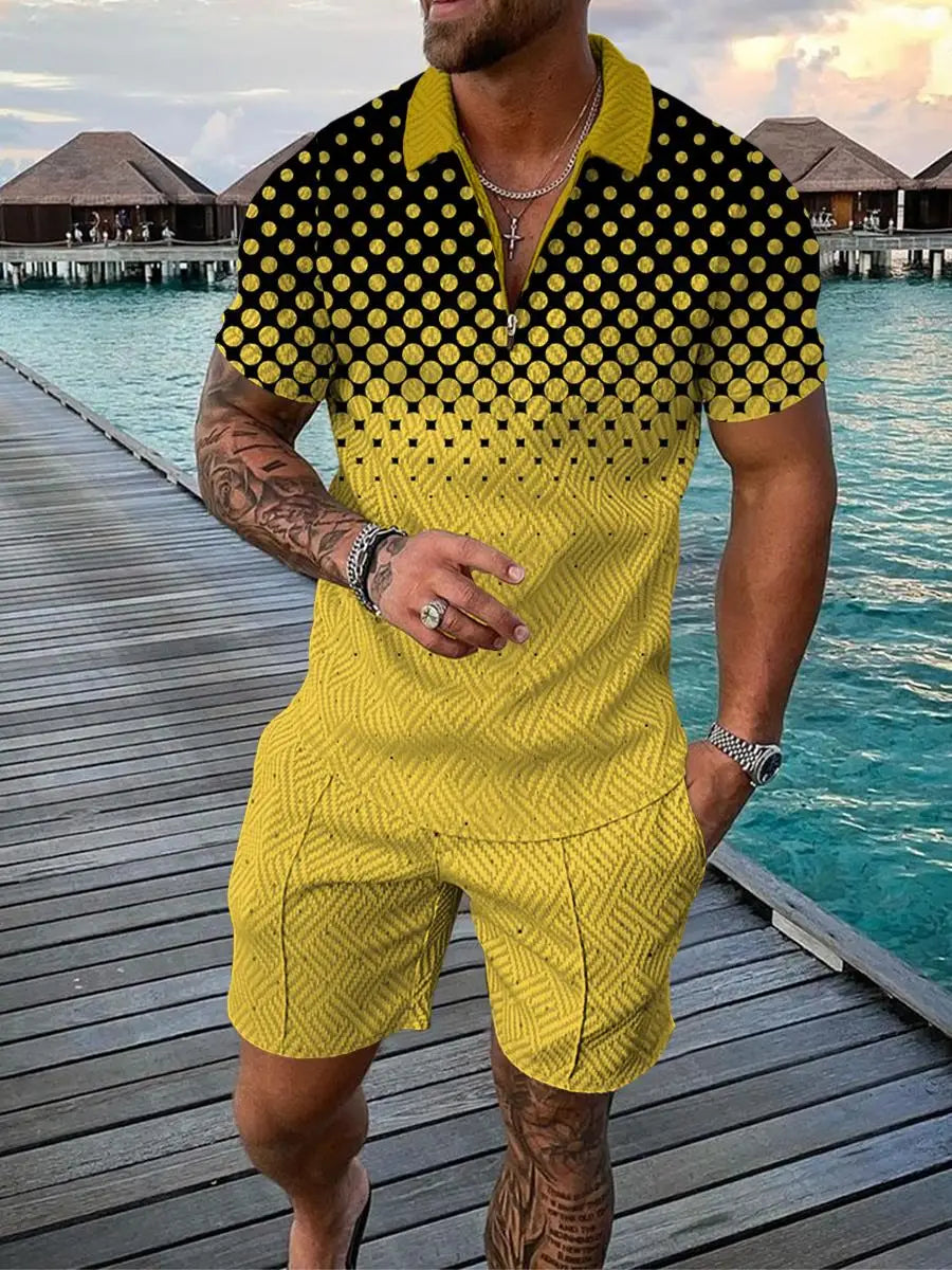 Abstract Dots 3D Print Polo Shirts & Shorts Sets