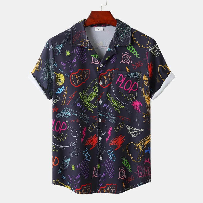 Lapel Camisa Hawaiian Print shirts
