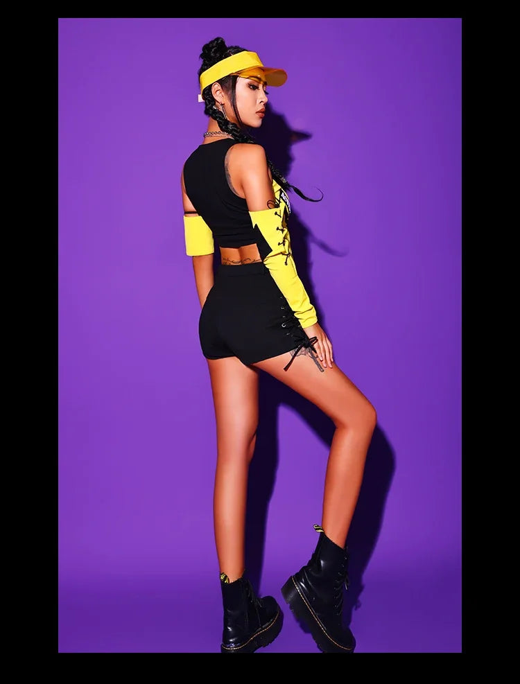 Fluorescent Green/yellow Tops Black Shorts Outfits