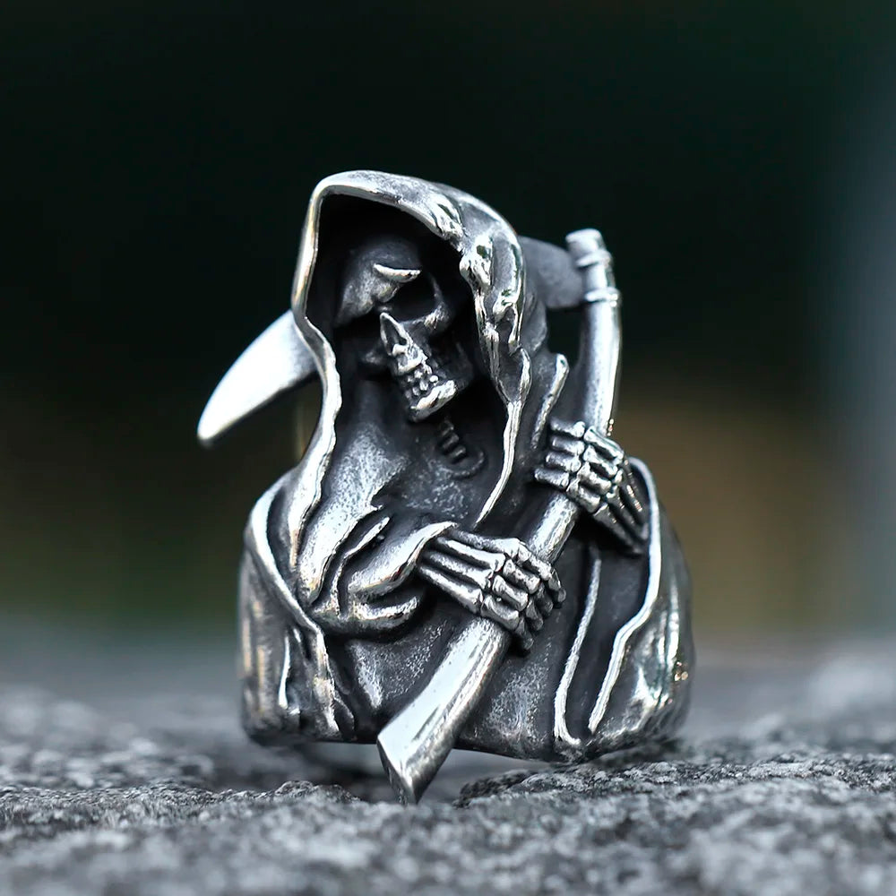 stainless steel Sickle Calvarium Skull ring