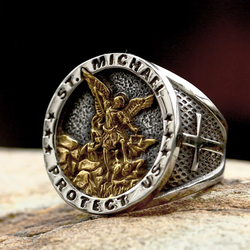 BEIER 316L Stainless Steel Angel  St Michael Ring
