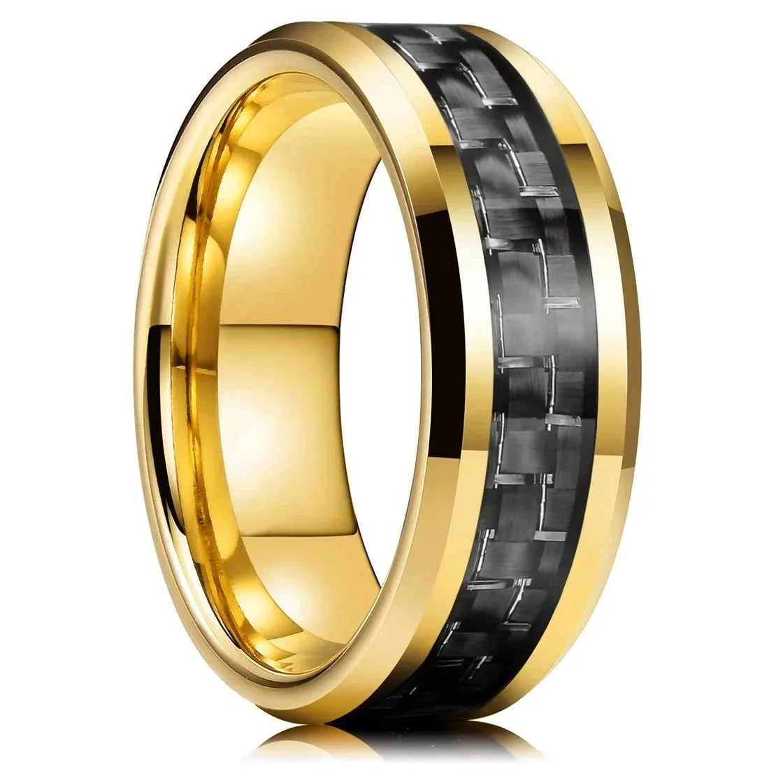 Black Carbon Fiber Matte Finish Ring For Men