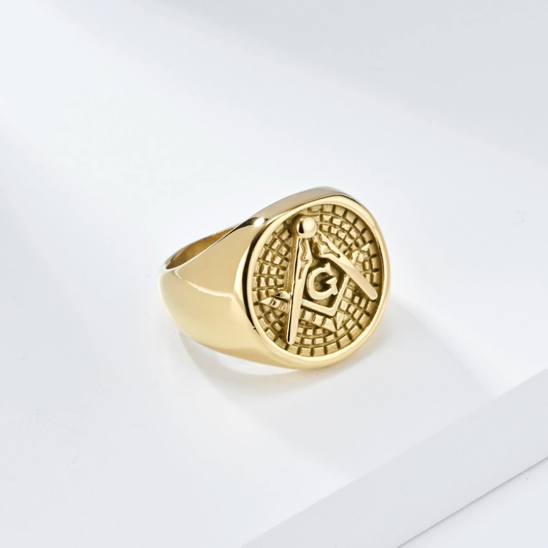 retro style Masonic stainless steel ring