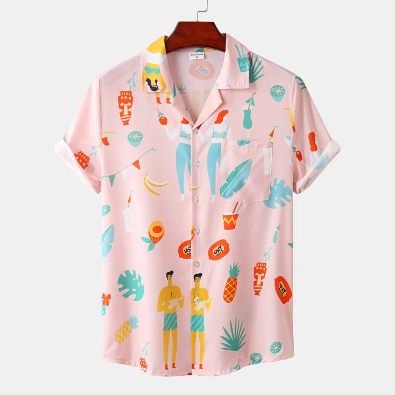 Lapel Camisa Hawaiian Print shirts