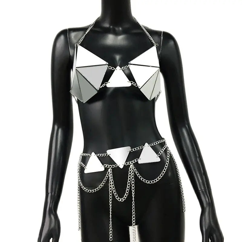 Specular PU Leather 2 Piece Rave Festival Outfit