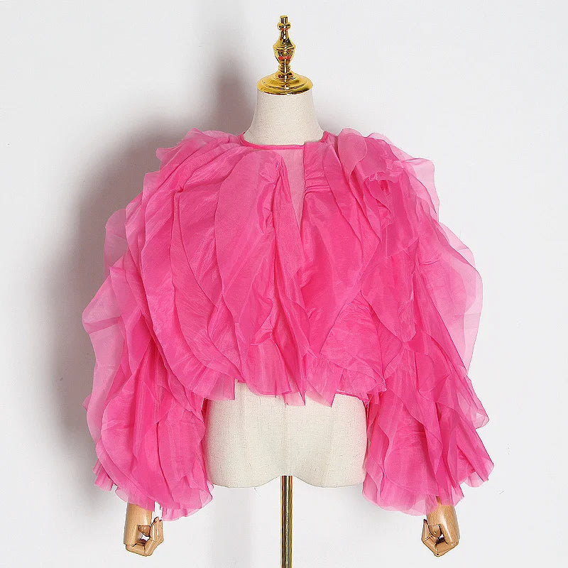 TWOTWINSTYLE Vintage Patchwork Ruffle Shirt