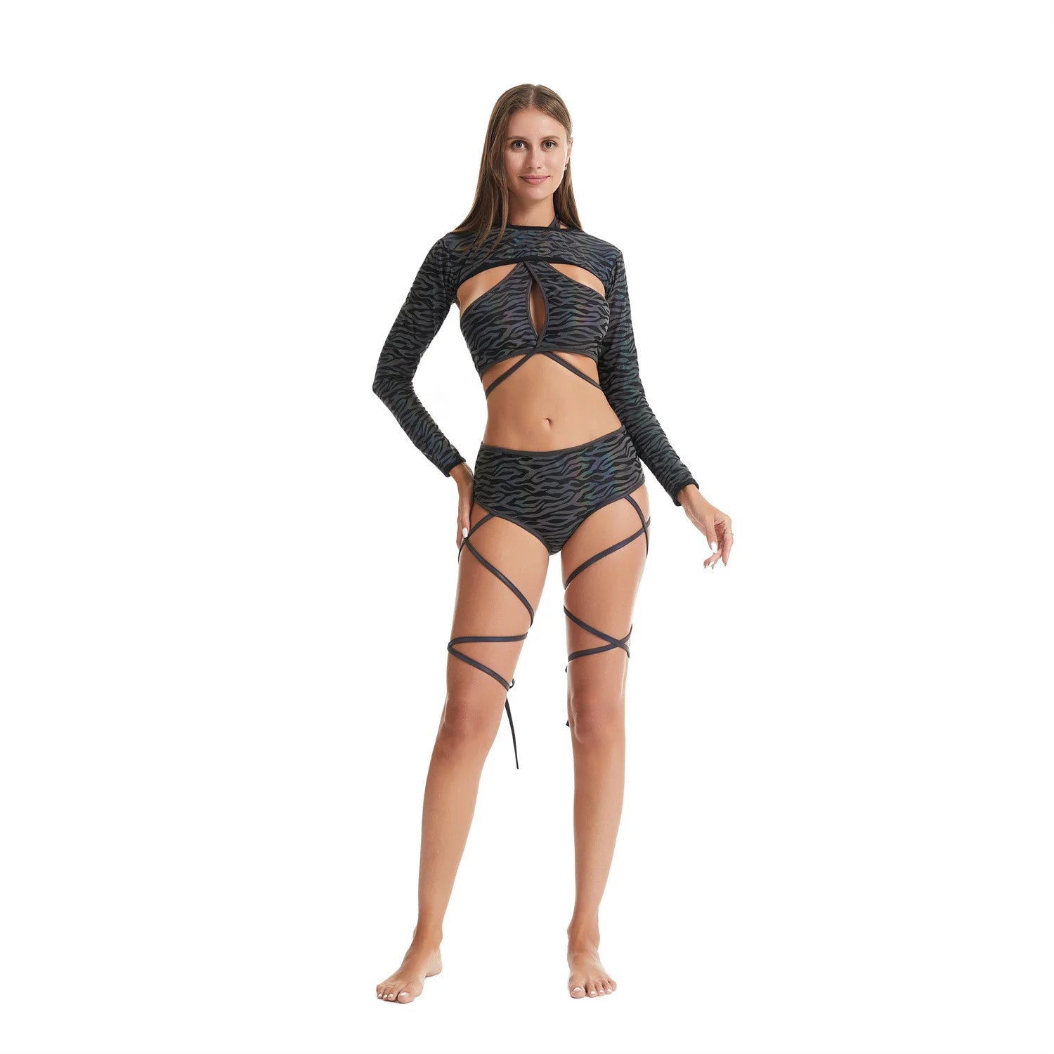 Harajuku Reflective Set Bandage Shorts+Bra+Crop