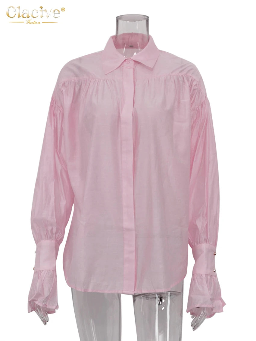 Clacive Fashion Loose Pink Office Blouse