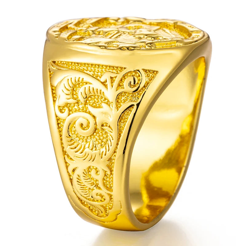 18K Gold Plated Virgin Mary Handmade Carved Religious Rings