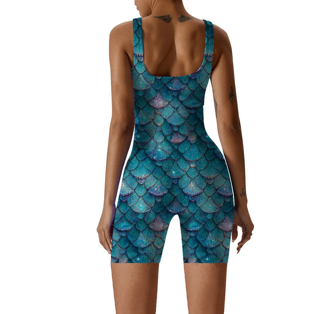 Fish Scale Print Multicolor Bodysuit