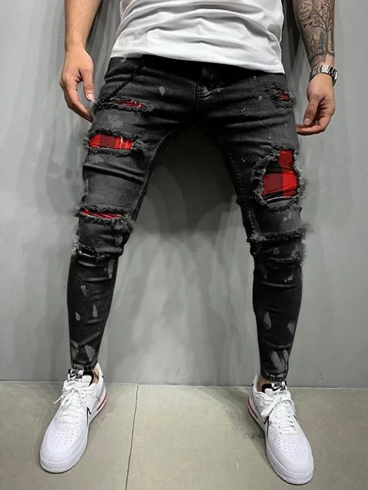 Slim Elastic Denim Cargo Ripped Skinny Jeans