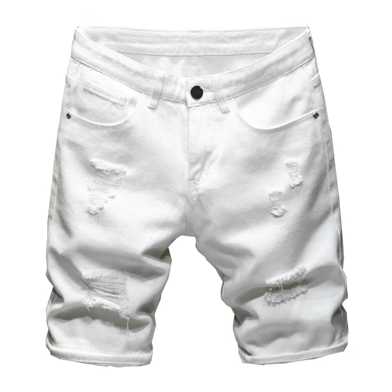 White Ripped Denim Shorts
