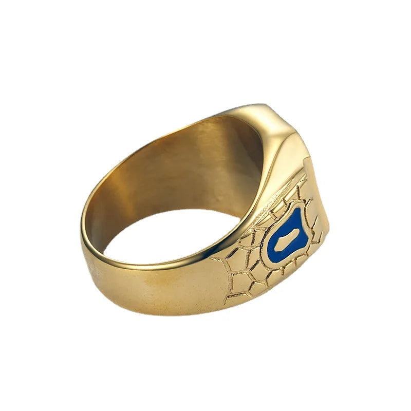 Titanium Steel 18k Gold-Plated Blue Glue Speech Men's Ring