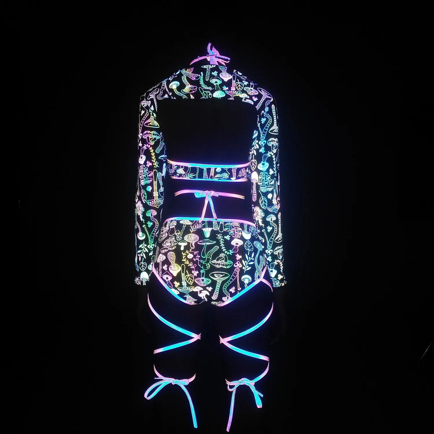 Harajuku Reflective Set Bandage Shorts+Bra+Crop
