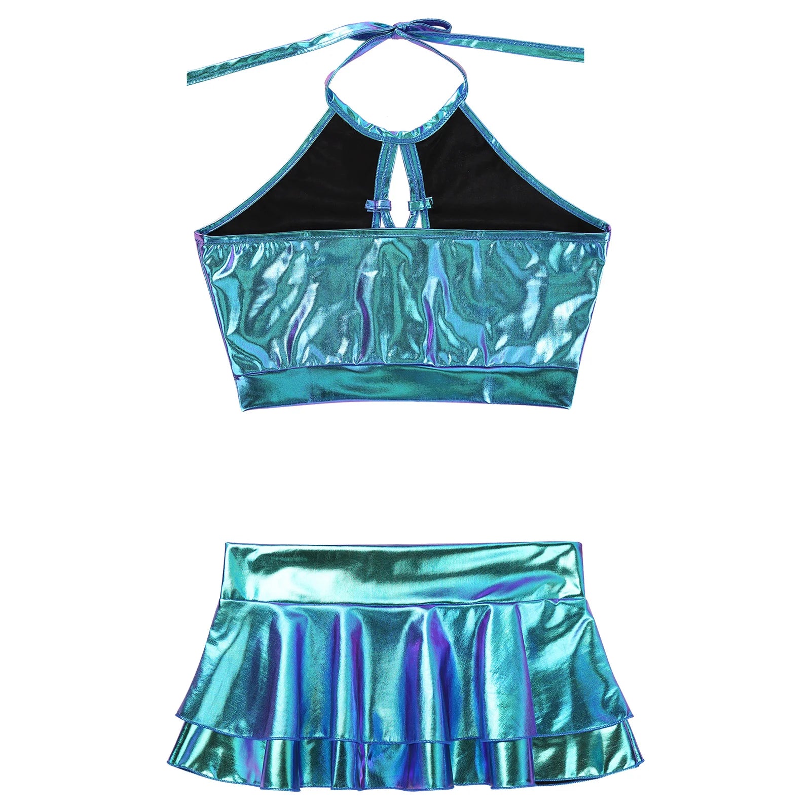 Two Piece Shiny Metallic Rave  Crop Top Bra Vest