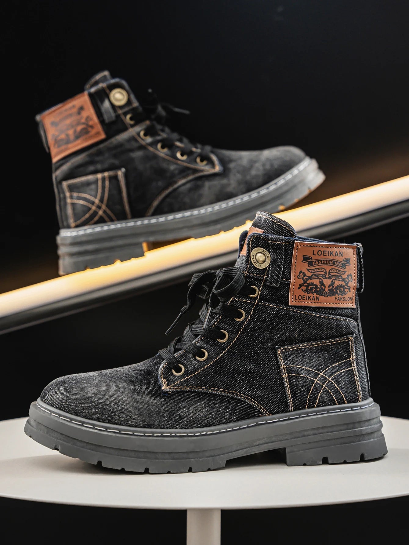 High top denim boots