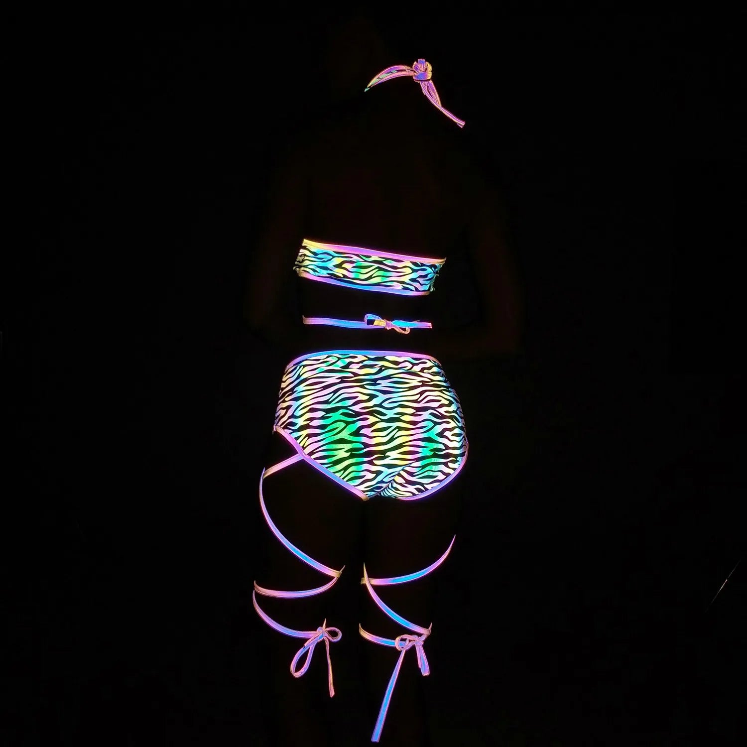 Harajuku Reflective Set Bandage Shorts+Bra+Crop