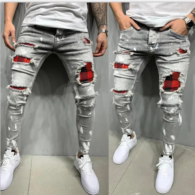 Slim Elastic Denim Cargo Ripped Skinny Jeans