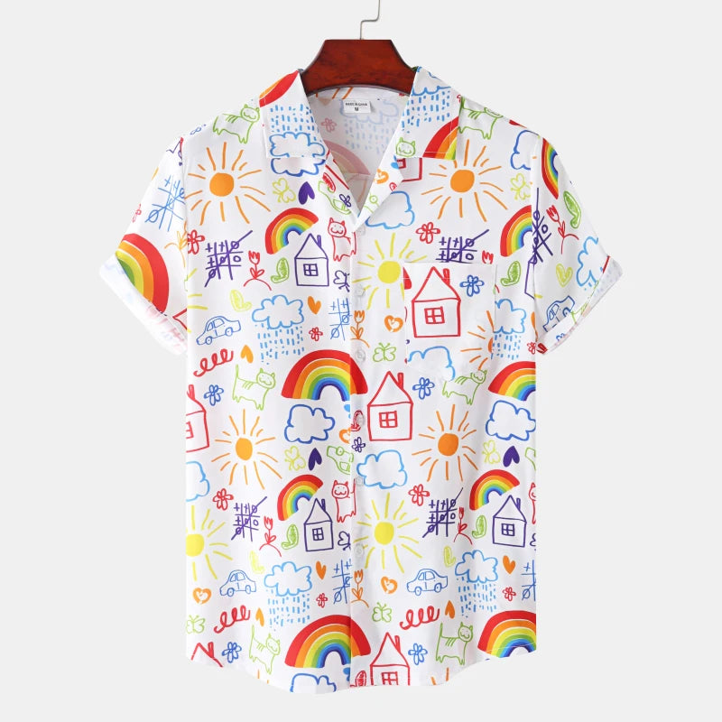 Lapel Camisa Hawaiian Print shirts