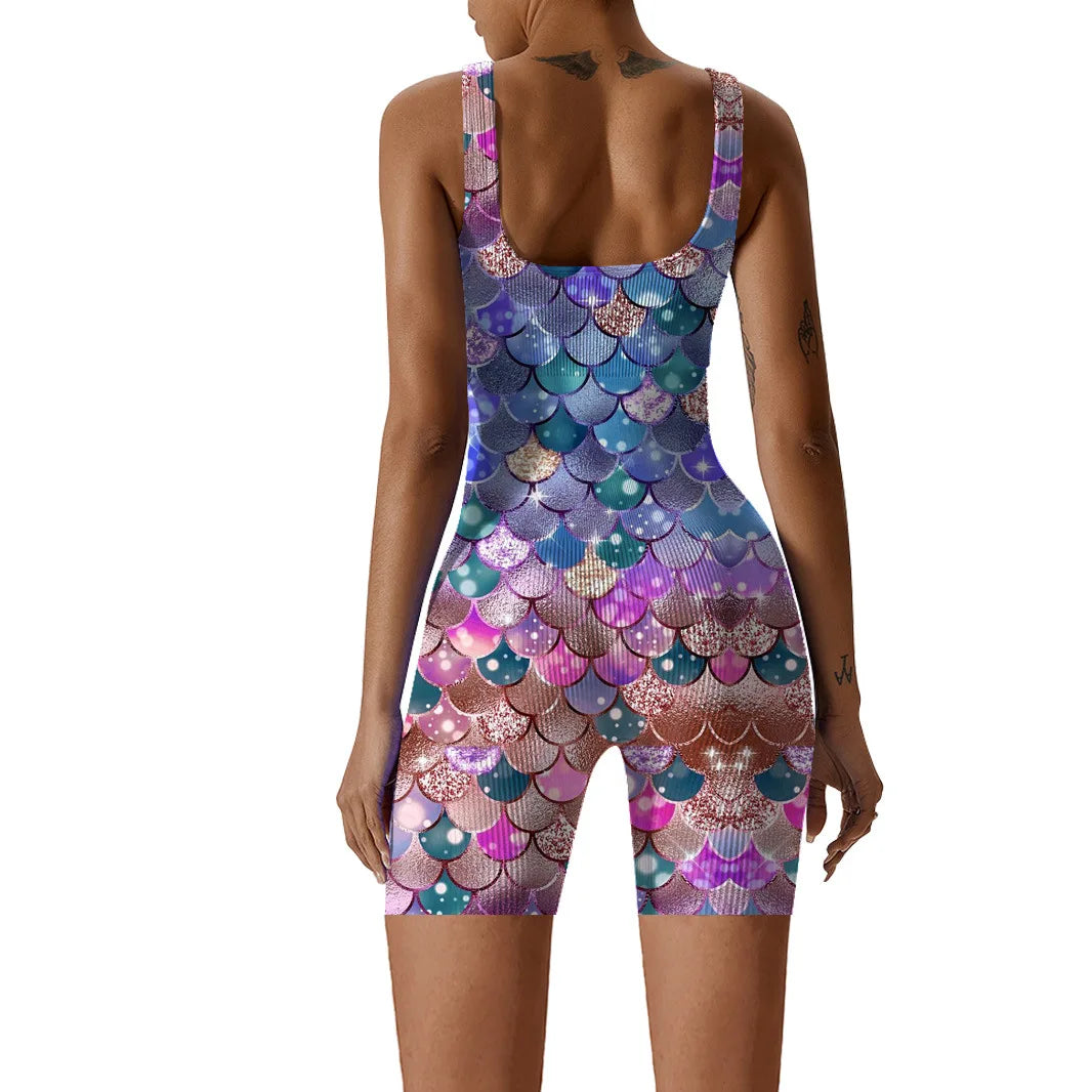 Fish Scale Print Multicolor Bodysuit