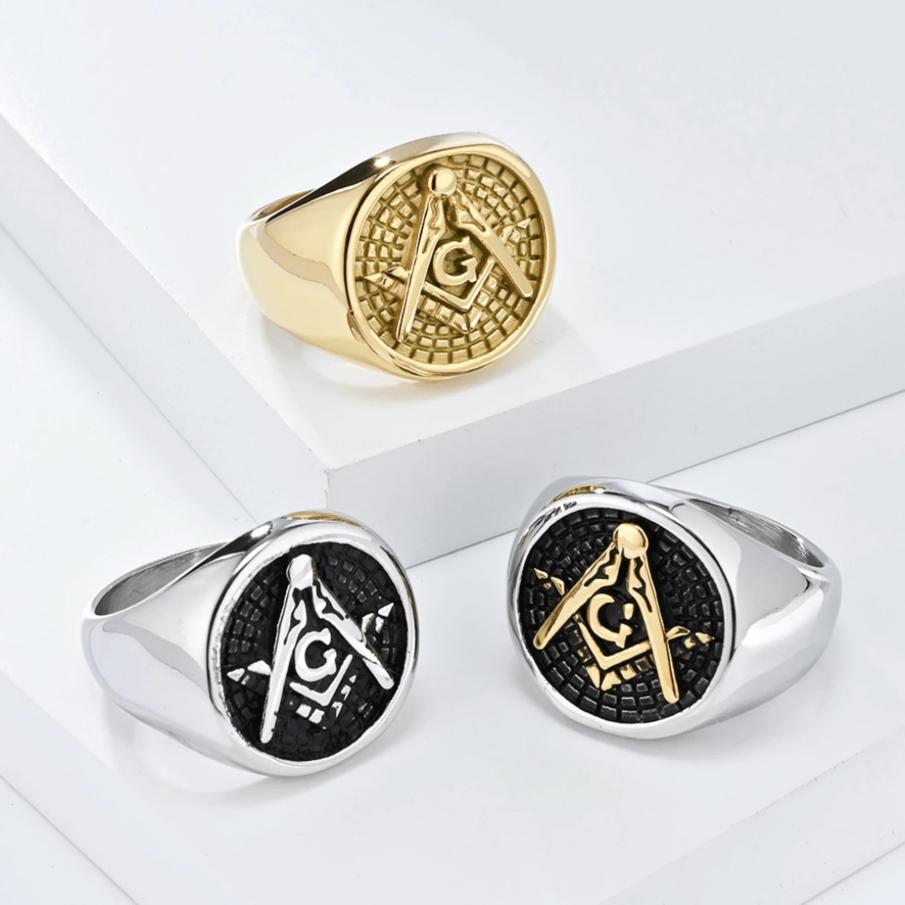 retro style Masonic stainless steel ring