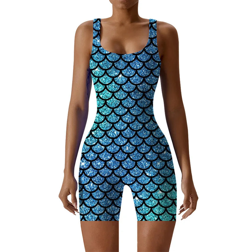 Fish Scale Print Multicolor Bodysuit
