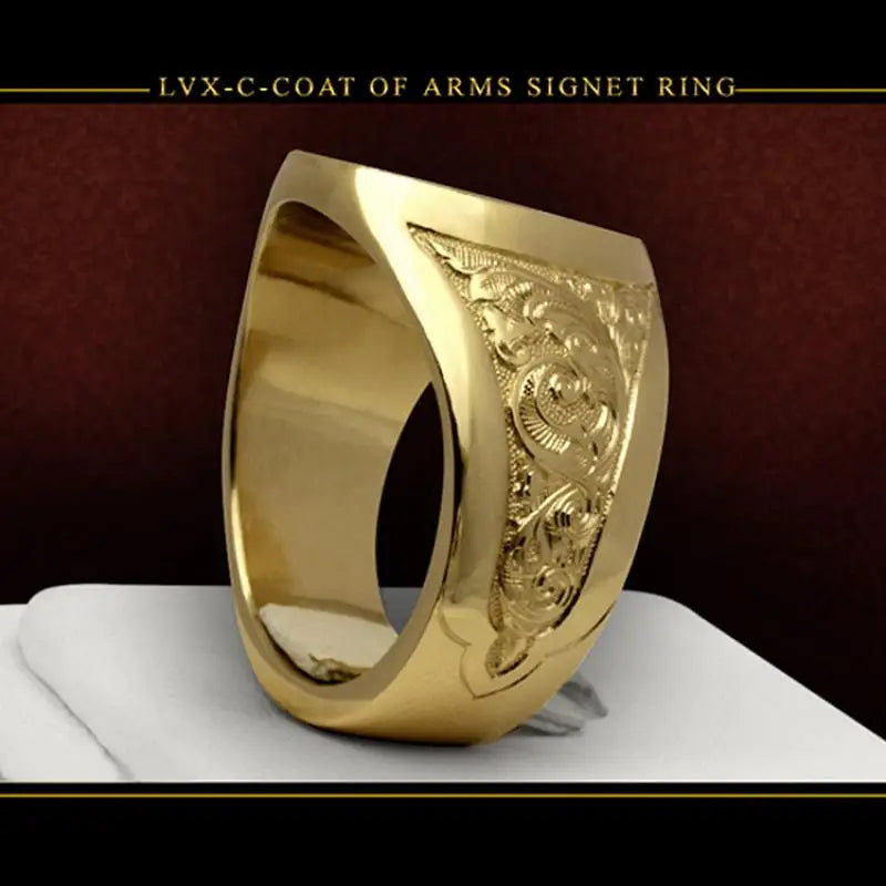 Luxury Gold Plated Coat of Arms Sweet Signet Engraved Ring