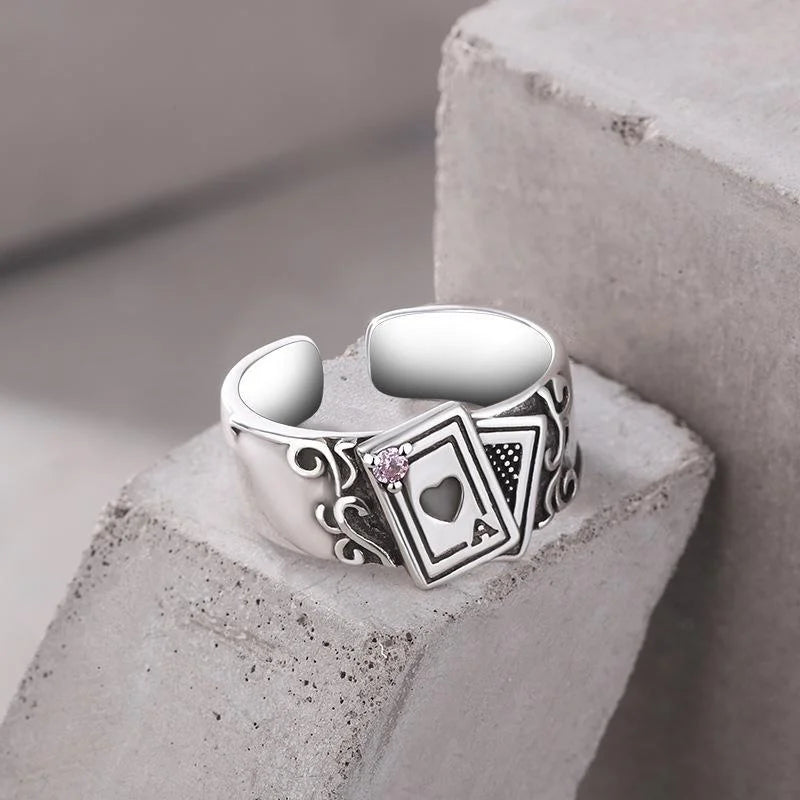 Playing Card Stainless Steel Lucky Poker Ring