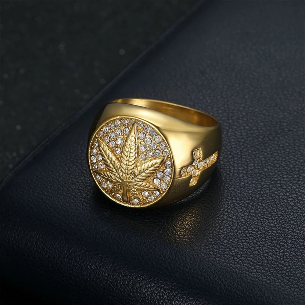 Hemp Leaf Ring Male Gold Ring