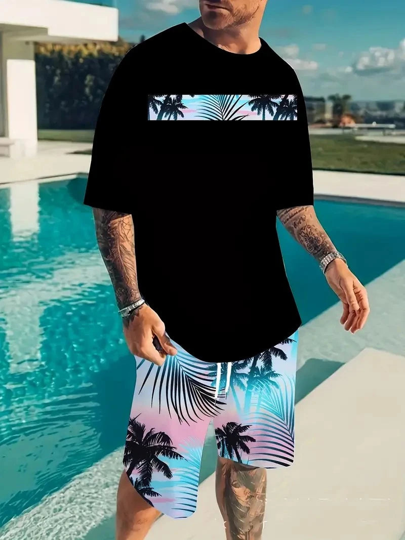 Hawaiian Beach Printed  T-shirt & shorts set