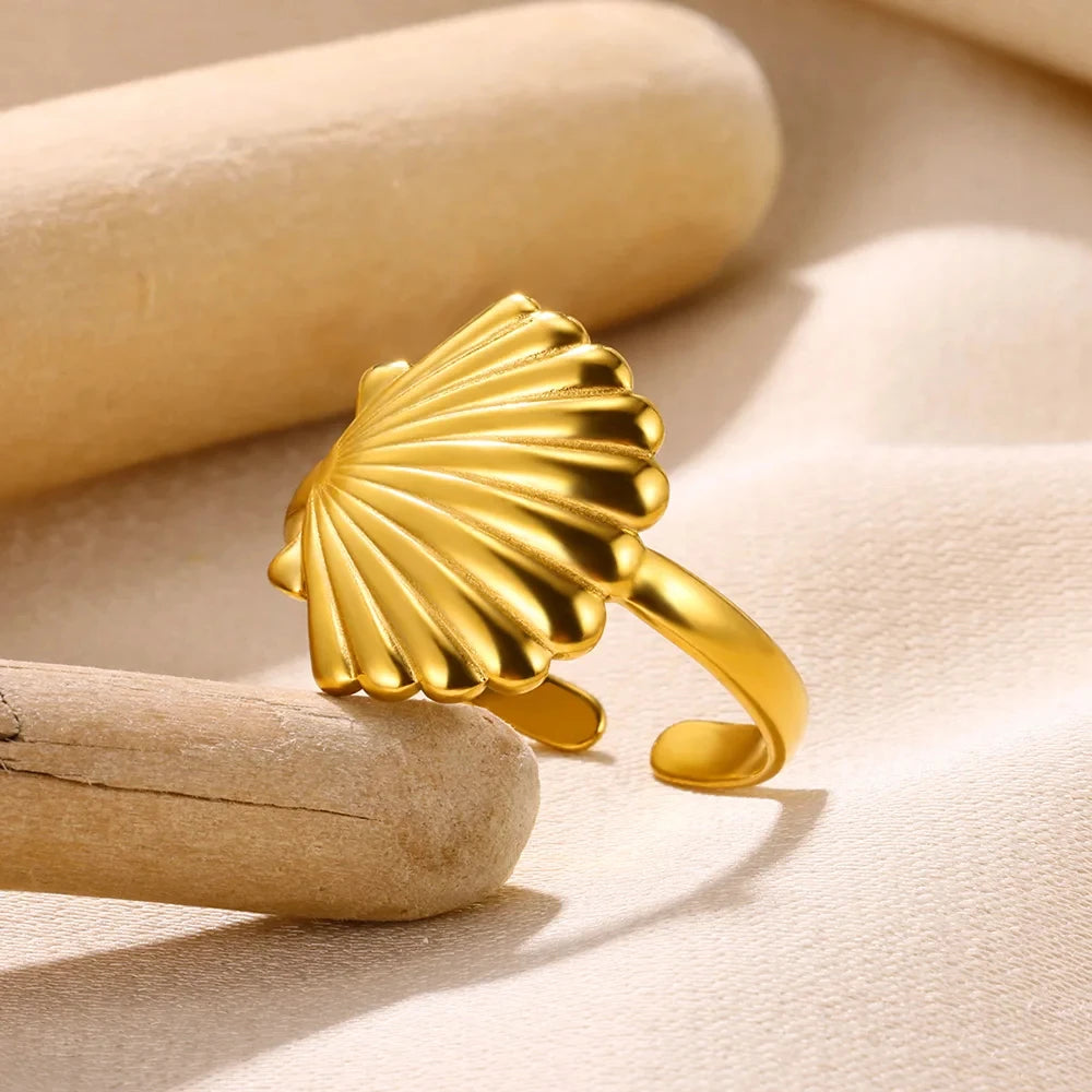Shell Rings for Women Adjustable Gold Color