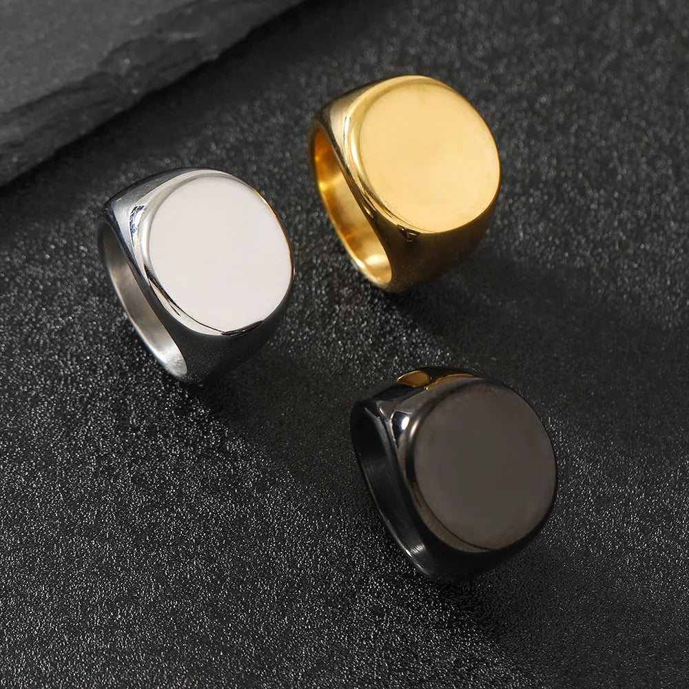 316L Stainless Steel Round Signet Ring