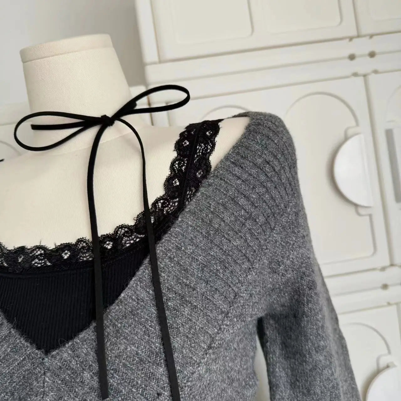 Gyaru Coquette V-neck French Vintage Sweater
