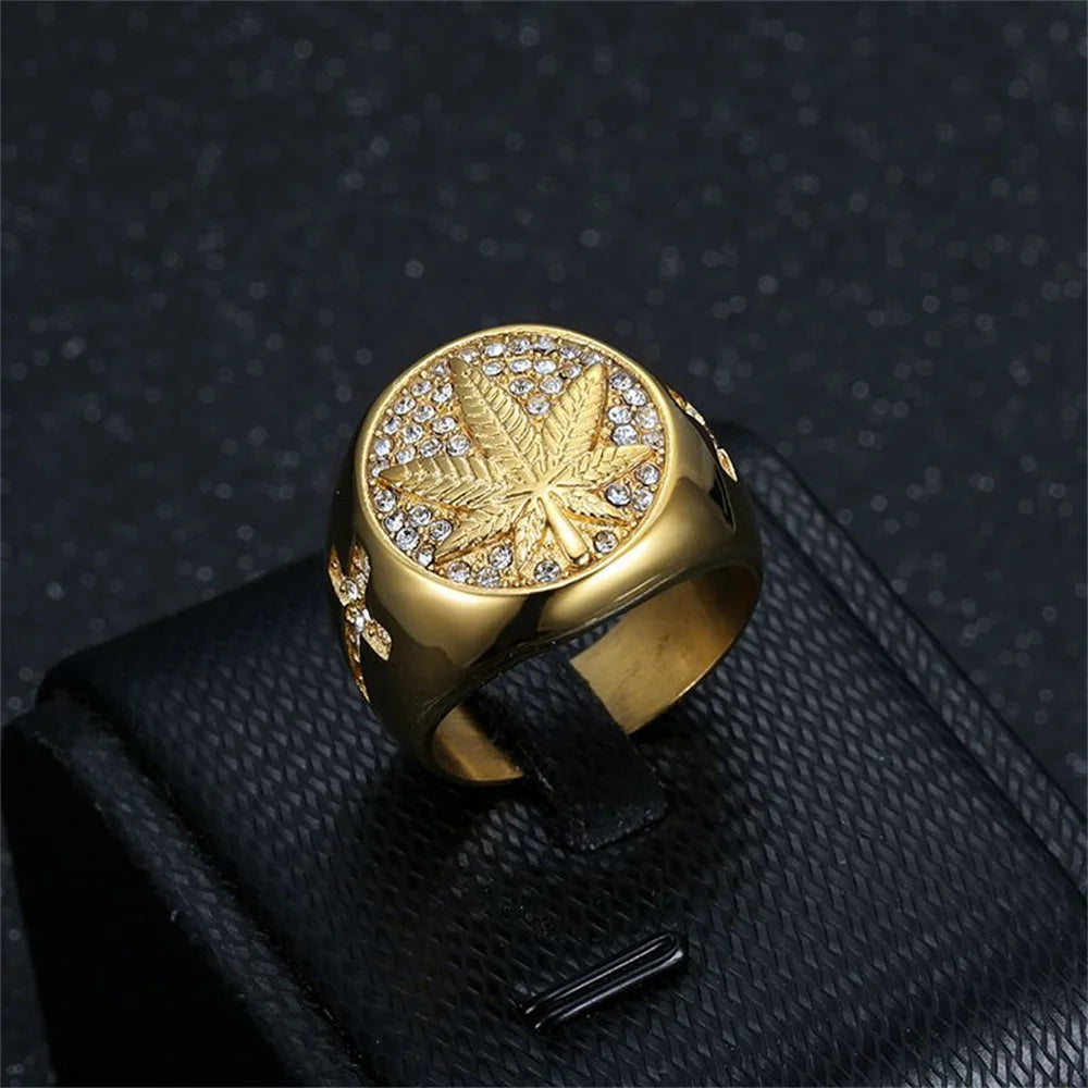 Hemp Leaf Ring Male Gold Ring