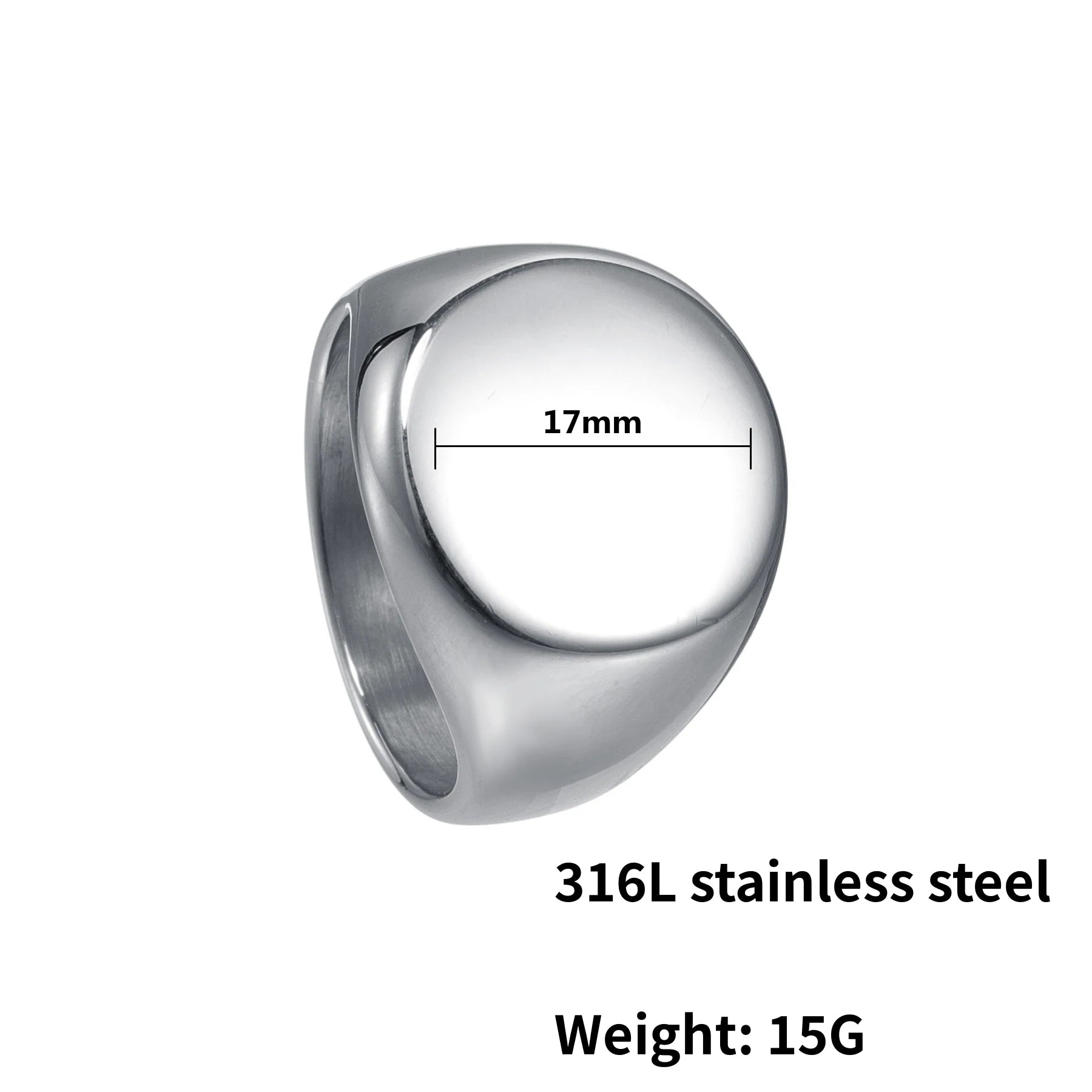 316L Stainless Steel Round Signet Ring