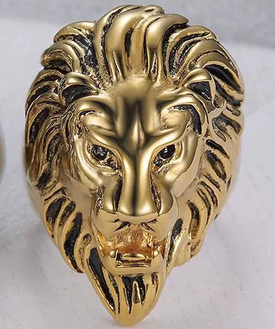 Stainless Steel / 18 K Gold Plated  Lion Head Rings