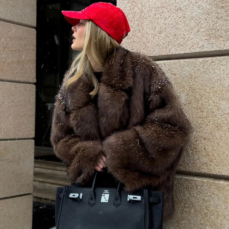 Neo Mint Fluffy Faux Fox Fur Jacket