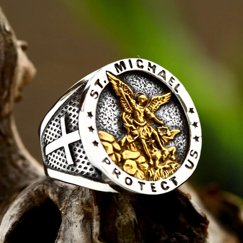 BEIER 316L Stainless Steel Angel  St Michael Ring
