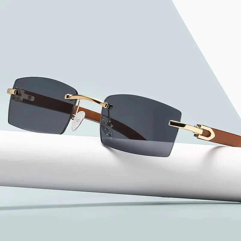 Rimless Rectangle Vintage Metal Leopard Head Sunglasses